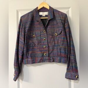 Doncaster Women’s 100% Silk Multicolor Cropped Jacket Blazer Size 8